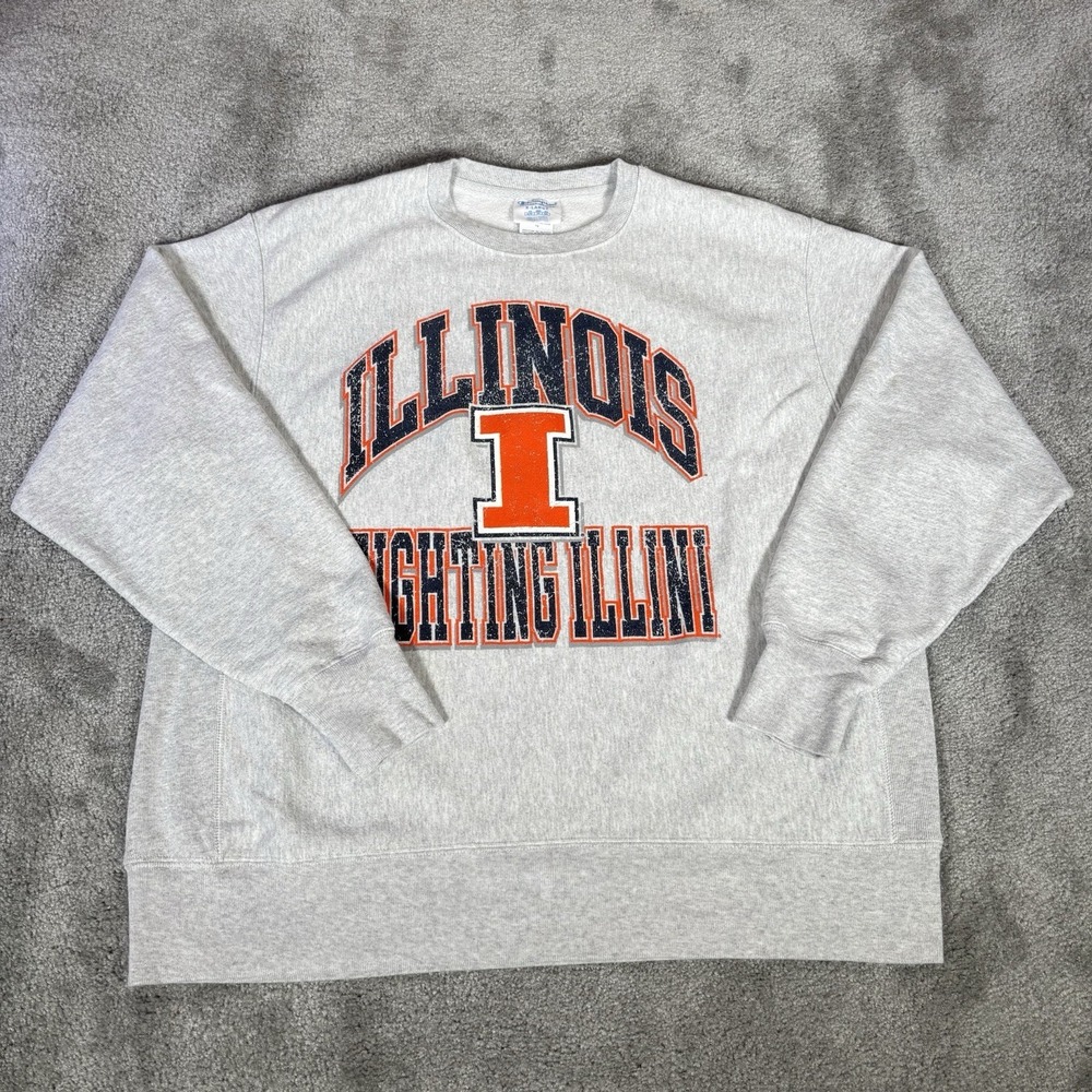 Illinois Fighting Illini Champion Reverse Weave Sweatshirt Mens XL Gray Graphic